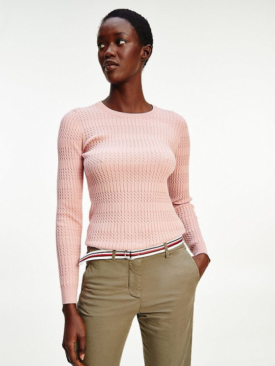 Tommy Hilfiger Essential Cable Knit Jumper Pullover Damen Rosa | AT648IJUN