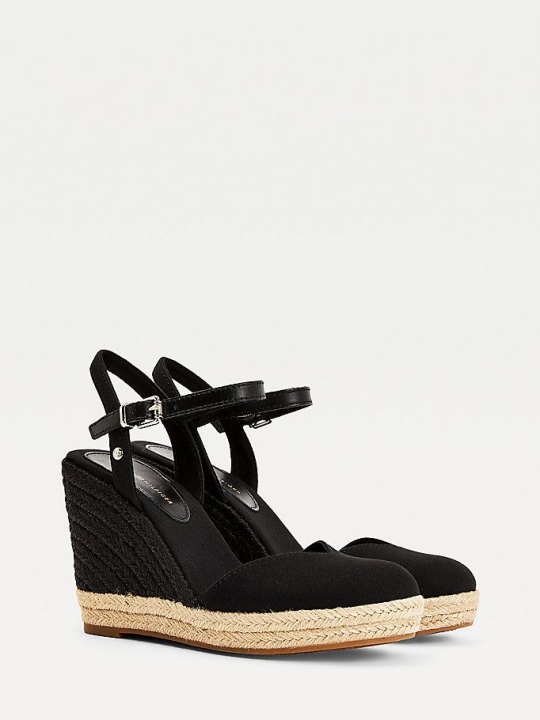 Tommy Hilfiger Essential Closed Kappe Wedge Keilabsatz Sandalen Damen Schwarz | AT538JHVO