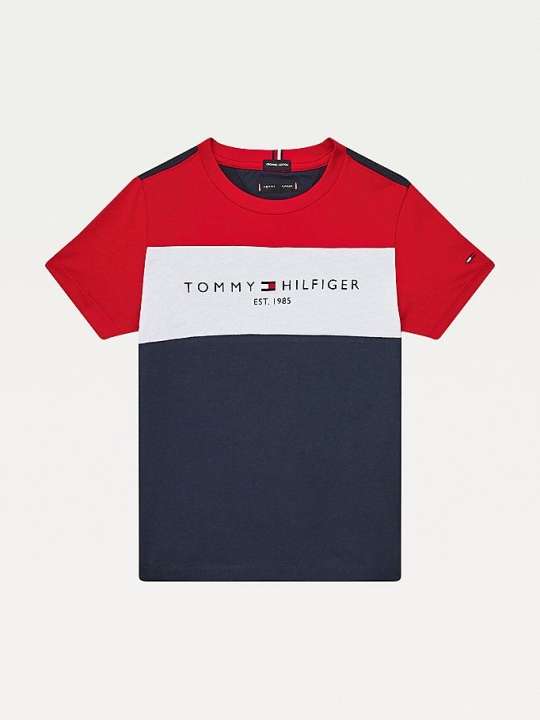 Tommy Hilfiger Essential Colour-Blocked Organic Baumwoll T-shirts Kinder Hellnavy | AT364KQYW