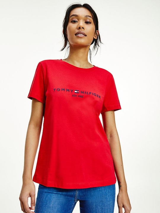 Tommy Hilfiger Essential Crew Neck Logo T-shirts Damen Rot | AT109KTRI