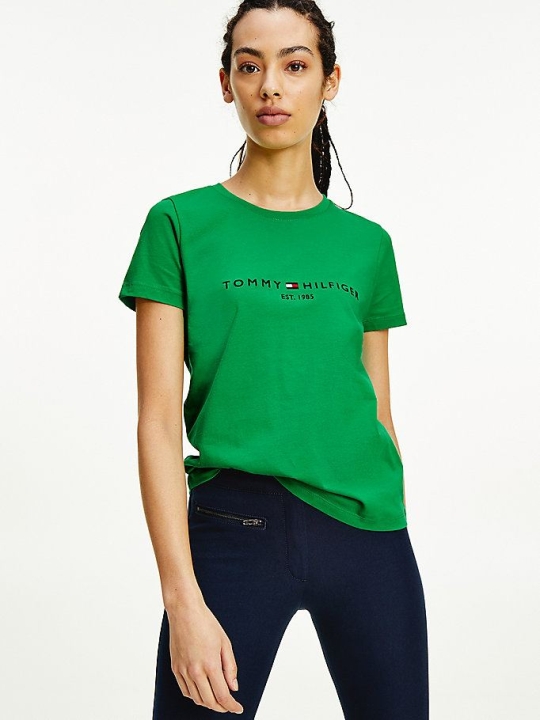 Tommy Hilfiger Essential Crew Neck Logo T-shirts Damen Grün | AT142TEPD