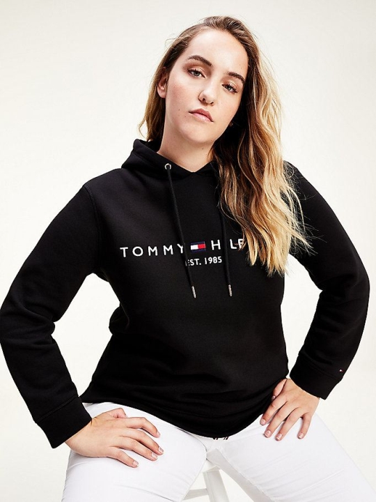 Tommy Hilfiger Essential Curve Logo Hoodie Damen Schwarz | AT359MJFV