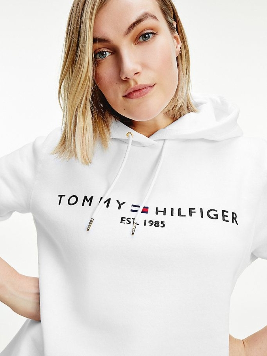 Tommy Hilfiger Essential Curve Logo Hoodie Damen Weiß | AT460FBZK