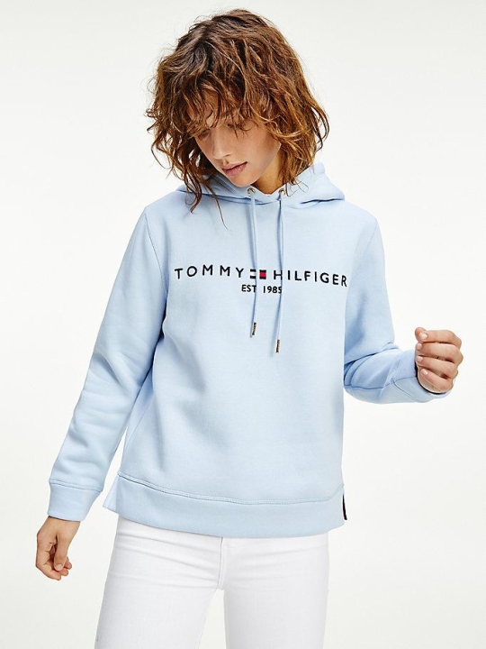 Tommy Hilfiger Essential Fleece Logo Hoodie Damen Blau | AT034HGRD