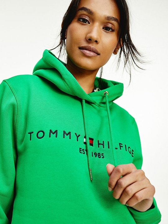 Tommy Hilfiger Essential Fleece Logo Hoodie Damen Grün | AT209ANYI