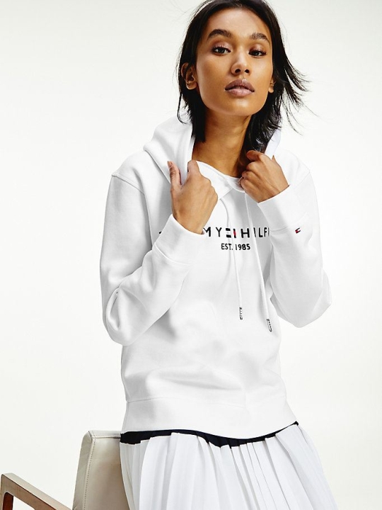 Tommy Hilfiger Essential Fleece Logo Hoodie Damen Weiß | AT453JETI