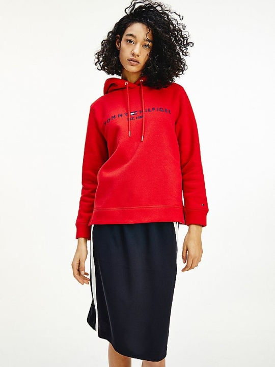 Tommy Hilfiger Essential Fleece Logo Hoodie Damen Rot | AT695AMOH