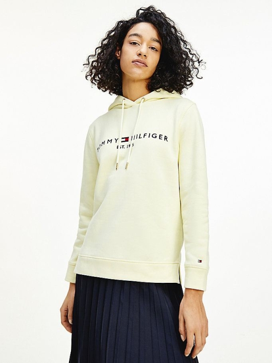 Tommy Hilfiger Essential Fleece Logo Hoodie Damen Zitrone | AT764ZYNB