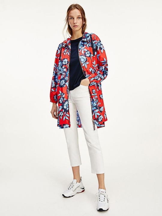 Tommy Hilfiger Essential Floral Print Parka Jacke Damen Rot | AT153ZPCD