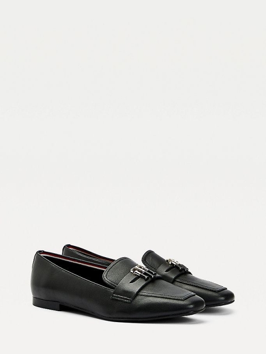 Tommy Hilfiger Essential Leder Loafers Flache Schuhe Damen Schwarz | AT942TBHF