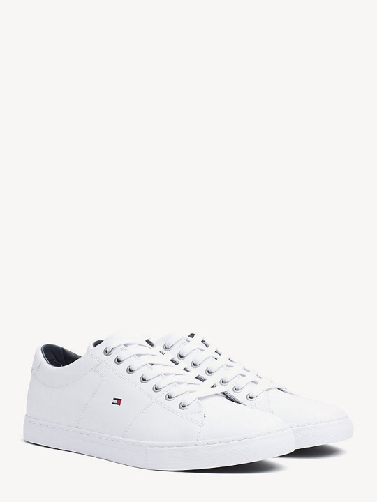 Tommy Hilfiger Essential Leder Spitze-Up Sneakers Herren Weiß | AT936BLDF