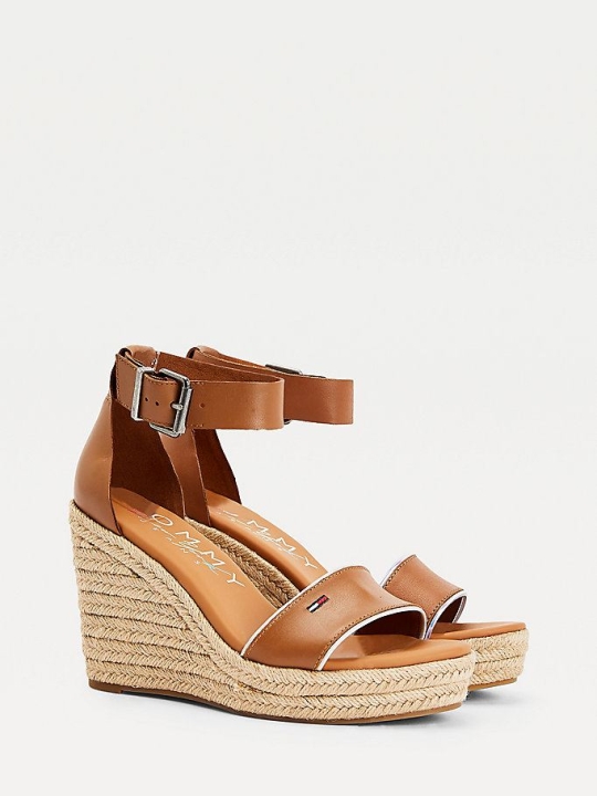 Tommy Hilfiger Essential Leder Wedge Keilabsatz Sandalen Damen Braun | AT952WRXC