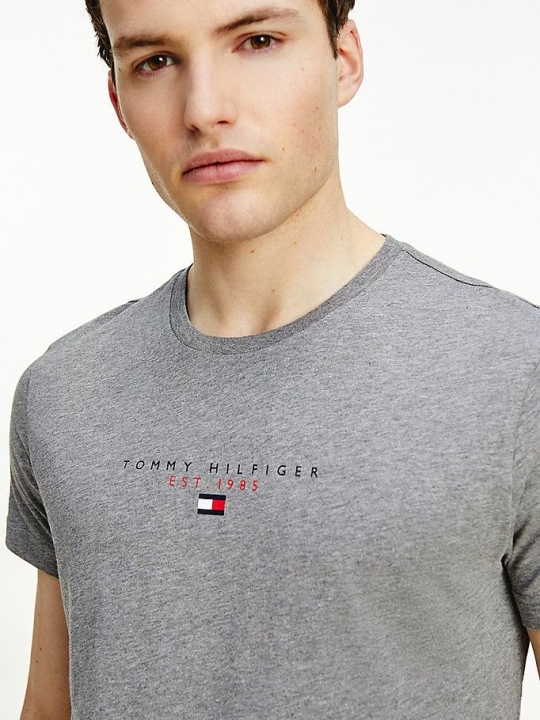 Tommy Hilfiger Essential Logo Print Organic Baumwoll T-shirts Herren Grau | AT063WRUX