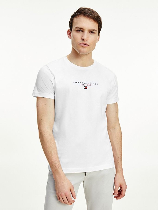 Tommy Hilfiger Essential Logo Print Organic Baumwoll T-shirts Herren Weiß | AT865YDZB