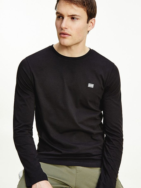 Tommy Hilfiger Essential Long Sleeve Panel T-shirts Herren Schwarz | AT795BZNU