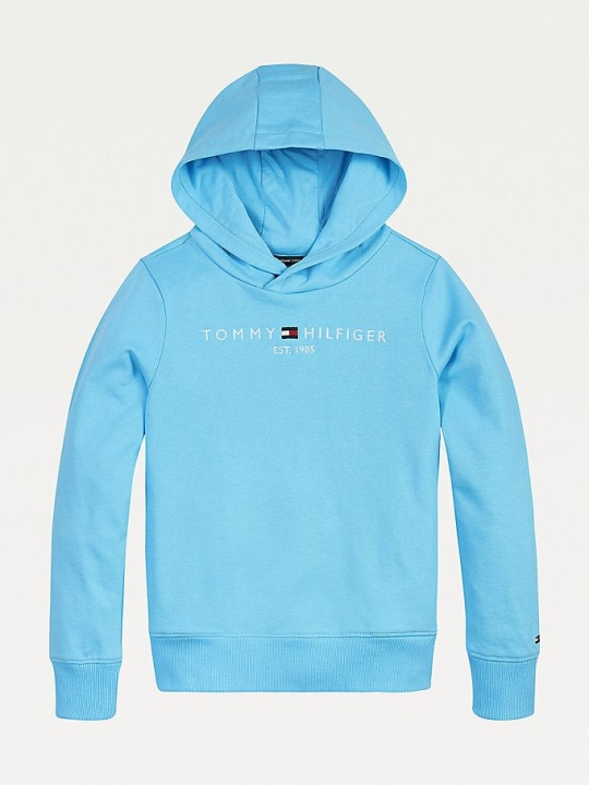 Tommy Hilfiger Essential Organic Baumwoll Crossover Hoodie Kinder Grau Blau | AT279XFBC