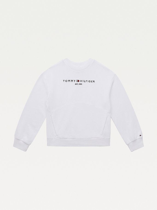 Tommy Hilfiger Essential Organic Baumwoll Terry Sweatshirts Kinder Weiß | AT285JBIM