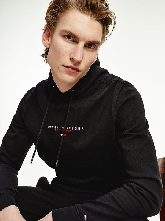 Tommy Hilfiger Essential Organic Baumwoll Terry Hoodie Herren Schwarz | AT695LVSF