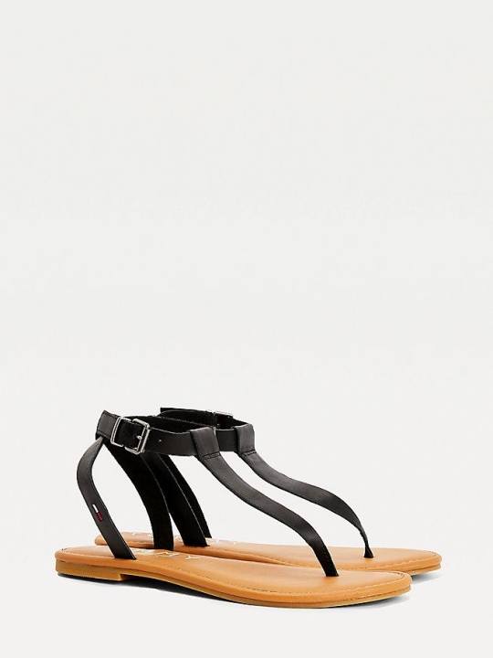 Tommy Hilfiger Essential Tanga Flache Sandalen Damen Schwarz | AT528XLYI