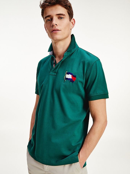 Tommy Hilfiger Flag Baumwoll Polo Shirts Herren Grün | AT830CDLE