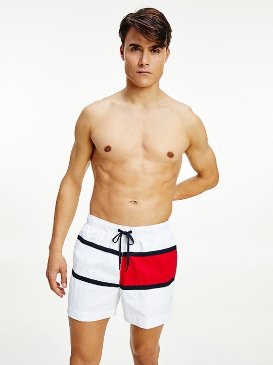 Tommy Hilfiger Flag Drawstring Mid Length Swim Bademode Herren Weiß | AT069XGMN