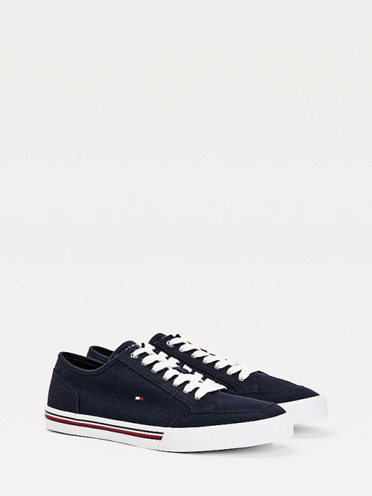 Tommy Hilfiger Flag Embroidery Baumwoll Canvas Sneakers Herren Dunkelblau | AT925WUPM