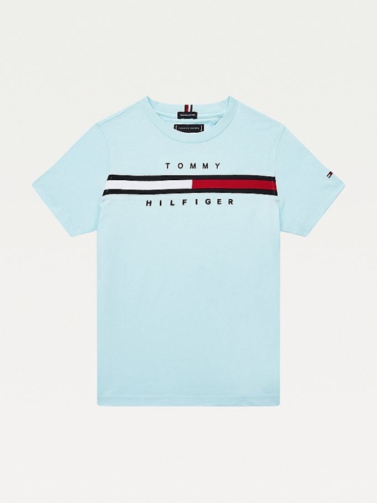 Tommy Hilfiger Flag Logo Crew Neck T-shirts Kinder Blau | AT528UZRE