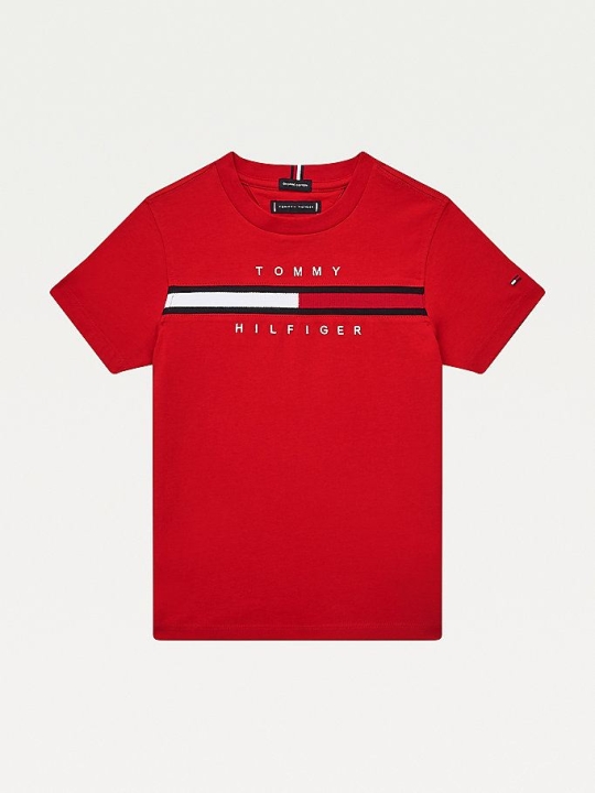 Tommy Hilfiger Flag Logo Crew Neck T-shirts Kinder Tiefesrot | AT584QCDM