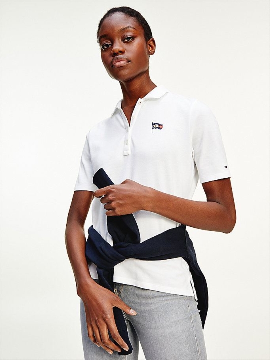 Tommy Hilfiger Flag Regular Fit Polo Shirts Damen Weiß | AT761NOWU