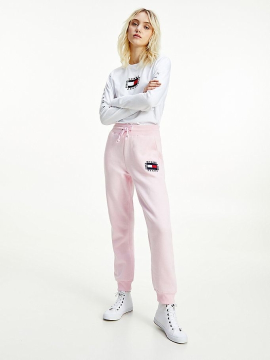 Tommy Hilfiger Flag Slim Fit Jogginghose Damen Rosa | AT826VOJC