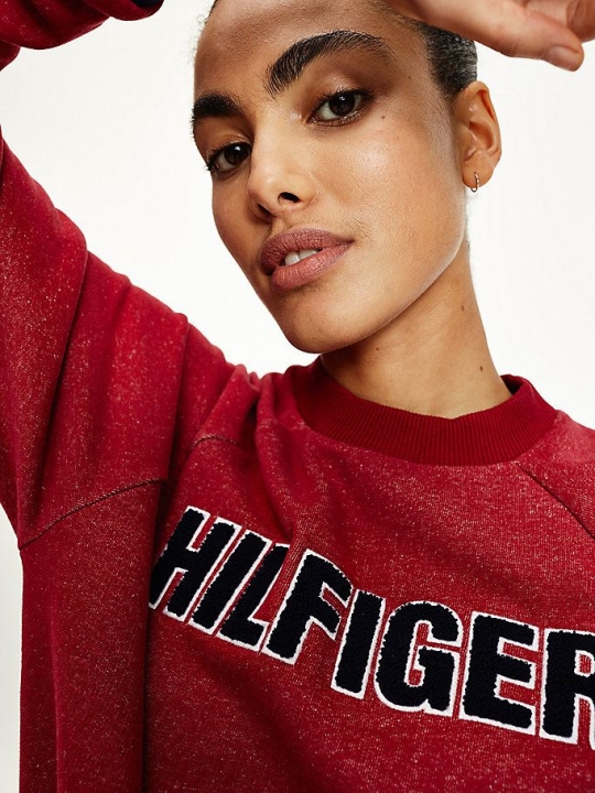 Tommy Hilfiger Fleece Appliqué Logo Pyjama Nachtwäsche Damen Rosa Rot | AT814RGKM