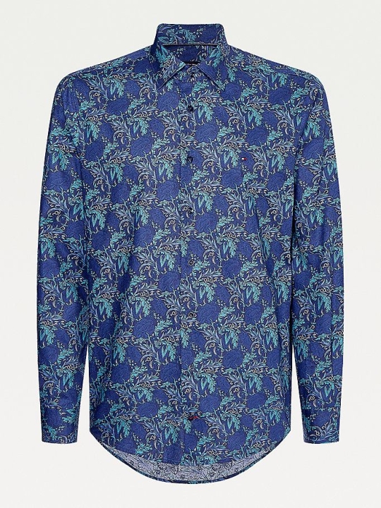 Tommy Hilfiger Floral Print Baumwoll Hemd Herren Grün Navy Blau | AT501TQUA