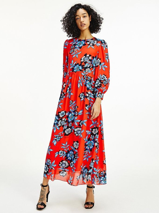 Tommy Hilfiger Floral Relaxed Fit Viscose Maxi Kleider Damen Rot | AT573PKCY