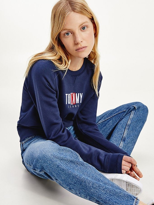 Tommy Hilfiger Gerippt Front Logo Sweatshirts Damen Hellnavy | AT381QJHY