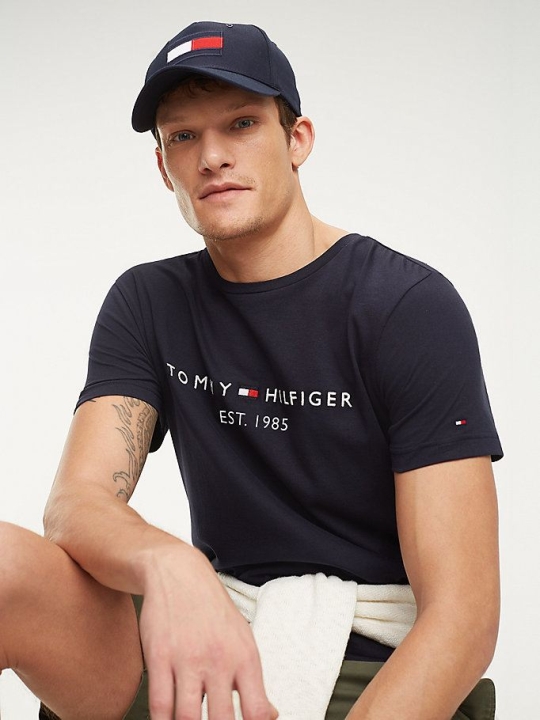 Tommy Hilfiger Hilfiger Logo T-shirts Herren Dunkelblau | AT427BVPM