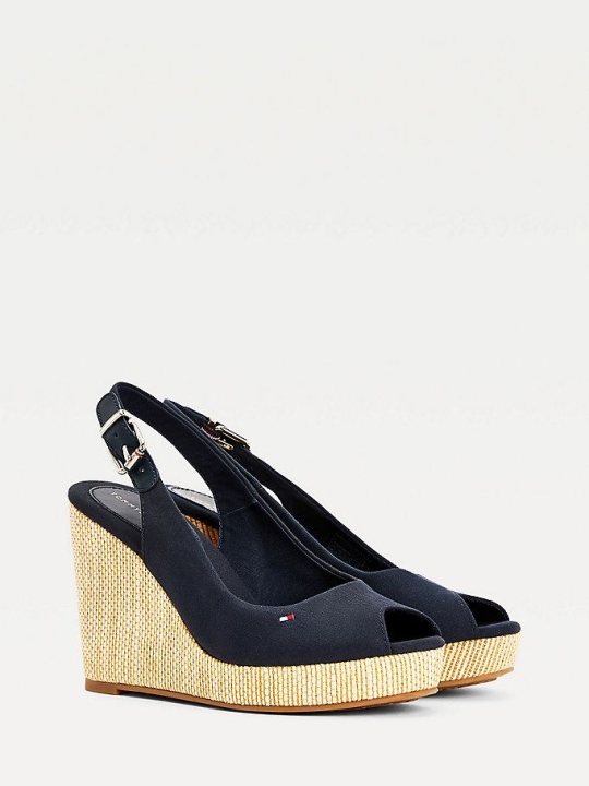 Tommy Hilfiger Iconic High Wedge Slingback Keilabsatz Sandalen Damen Dunkelblau | AT036VBCZ