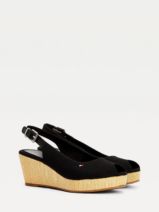 Tommy Hilfiger Iconic Open Kappe Slingback Wedge Heels Keilabsatz Sandalen Damen Schwarz | AT124IFAW