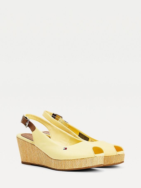 Tommy Hilfiger Iconic Open Kappe Slingback Wedge Heels Keilabsatz Sandalen Damen Gelb | AT257RIGH