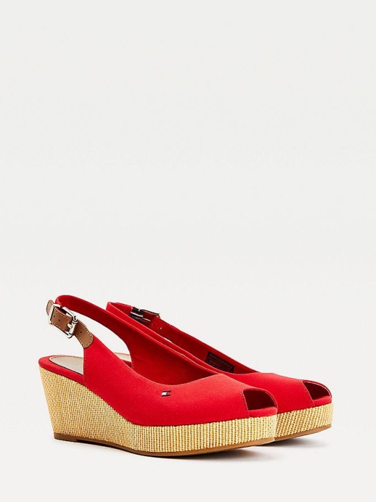 Tommy Hilfiger Iconic Open Kappe Slingback Wedge Heels Keilabsatz Sandalen Damen Rot | AT890AKTI