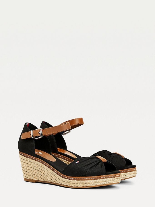 Tommy Hilfiger Iconic Wedge Espadrilles Keilabsatz Sandalen Damen Schwarz | AT961TWEY