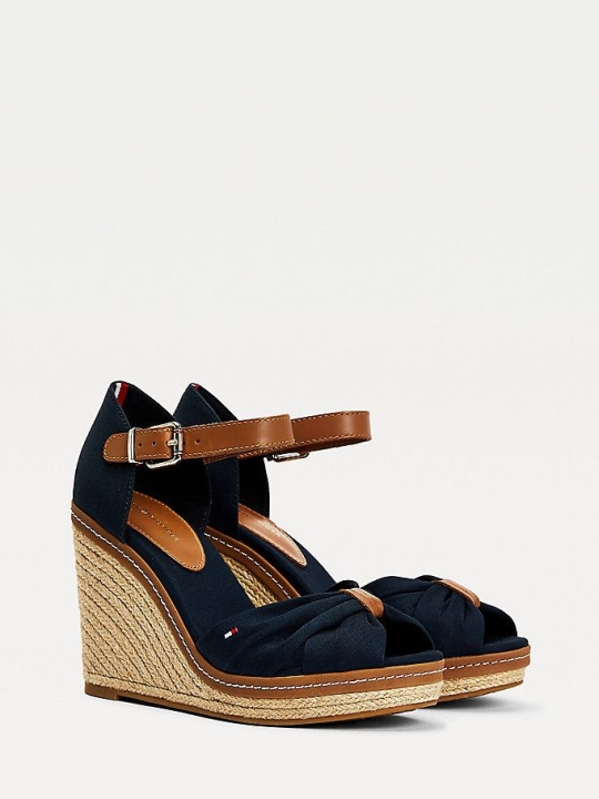 Tommy Hilfiger Iconic Wedge Open-Kappe Espadrilles Keilabsatz Sandalen Damen Dunkelblau | AT365AOUC