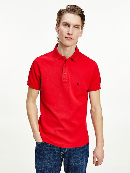 Tommy Hilfiger Jacquard Flag Embroidery Slim Fit Polo Shirts Herren Rot | AT204ZKGQ