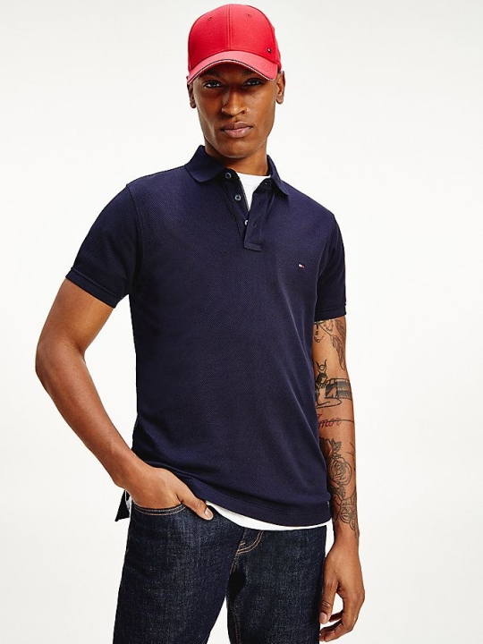 Tommy Hilfiger Jacquard Flag Embroidery Slim Fit Polo Shirts Herren Dunkelblau | AT461JVHW