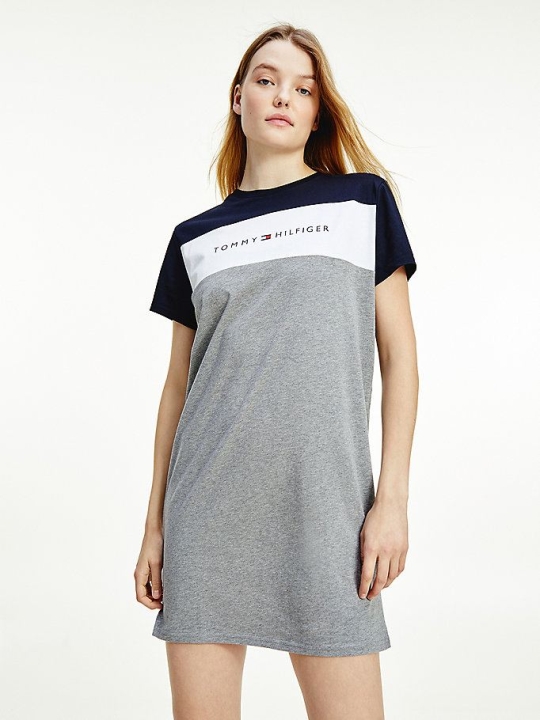 Tommy Hilfiger Kurzes Sleeve Organic Baumwoll Night Nachtwäsche Damen Weiß Grau | AT367BSVA