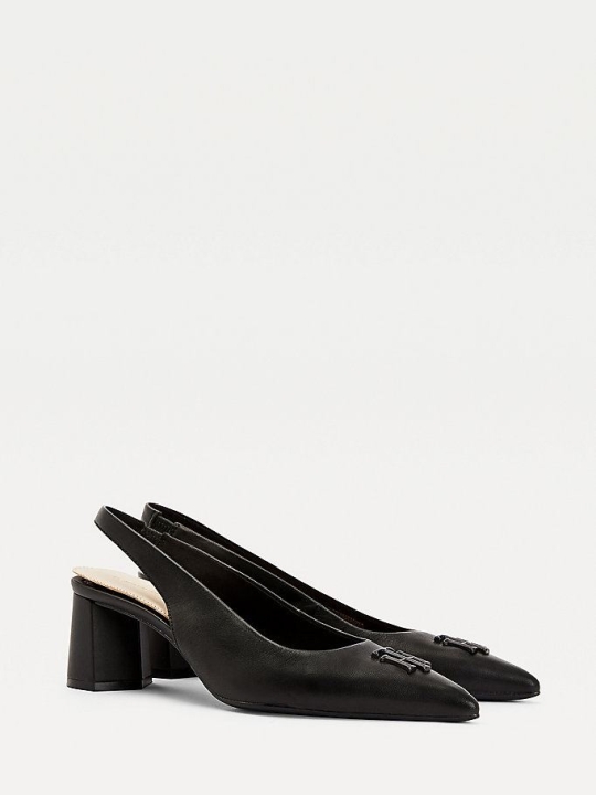 Tommy Hilfiger Leder Slingback Pumps Damen Schwarz | AT816TEAS