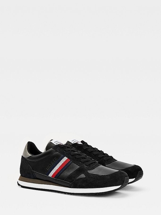 Tommy Hilfiger Leder Stripe Sneakers Herren Schwarz | AT240LFVT