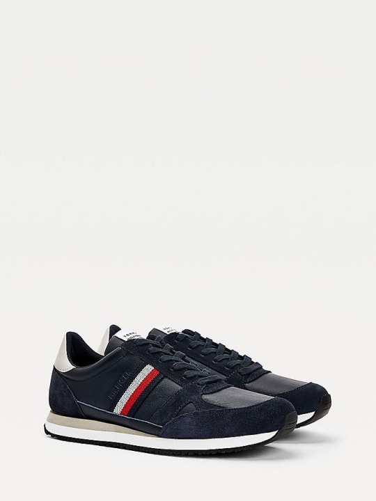 Tommy Hilfiger Leder Stripe Sneakers Herren Dunkelblau | AT392YSGU