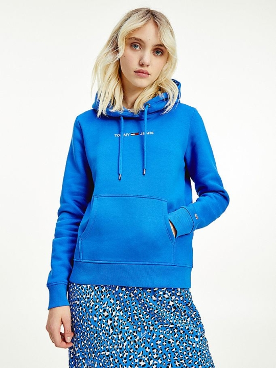 Tommy Hilfiger Linear Logo Hoodie Damen Blau | AT670RMIW