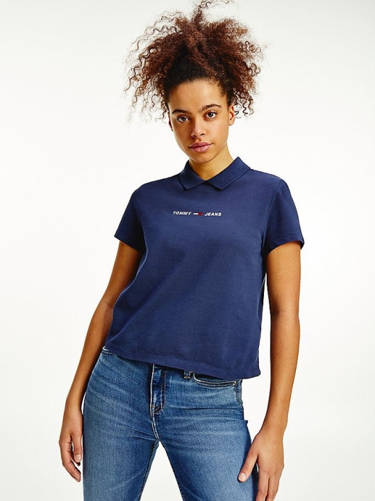 Tommy Hilfiger Linear Logo Polo Shirts Damen Hellnavy | AT589OCPL