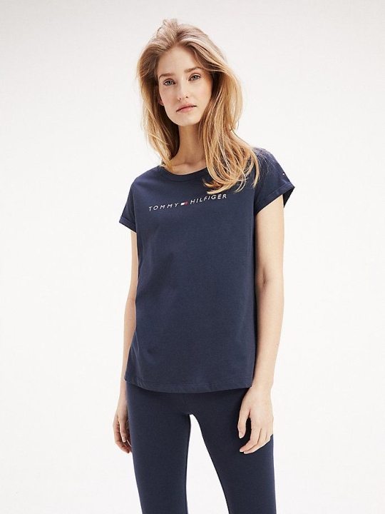 Tommy Hilfiger Logo Baumwoll Nachtwäsche Damen Navy | AT931RYSH